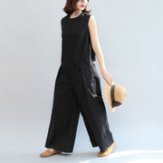 black stylish linen pants casual  sleeveless tops and loose jumpsuit pants