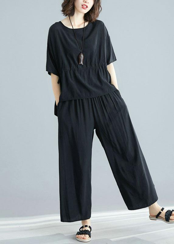 black summer short sleeve pullover and casual drawstring pants two pieces - bagstylebliss