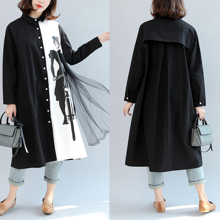 black white patchwork cotton outwear oversize casual long sleeve cardigans