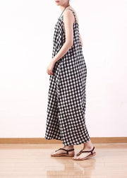 black white plaid casual cotton carpenter pants women loose wide leg pants - bagstylebliss