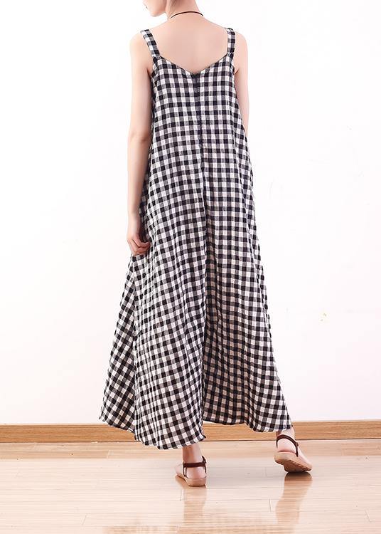 black white plaid casual cotton carpenter pants women loose wide leg pants - bagstylebliss