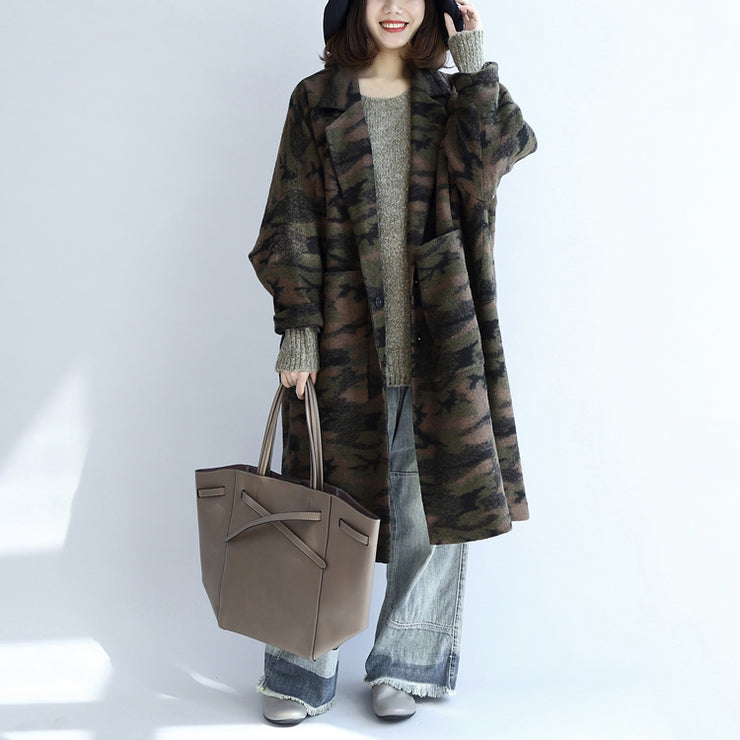 schwärzlich grüne Camouflage lässige Wollstrickjacken Oversize-Taschen Langarm-Trenchcoats