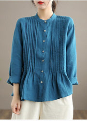 Organic Blue Spring Linen Shirt Tunics Casual Cotton Blouse - bagstylebliss