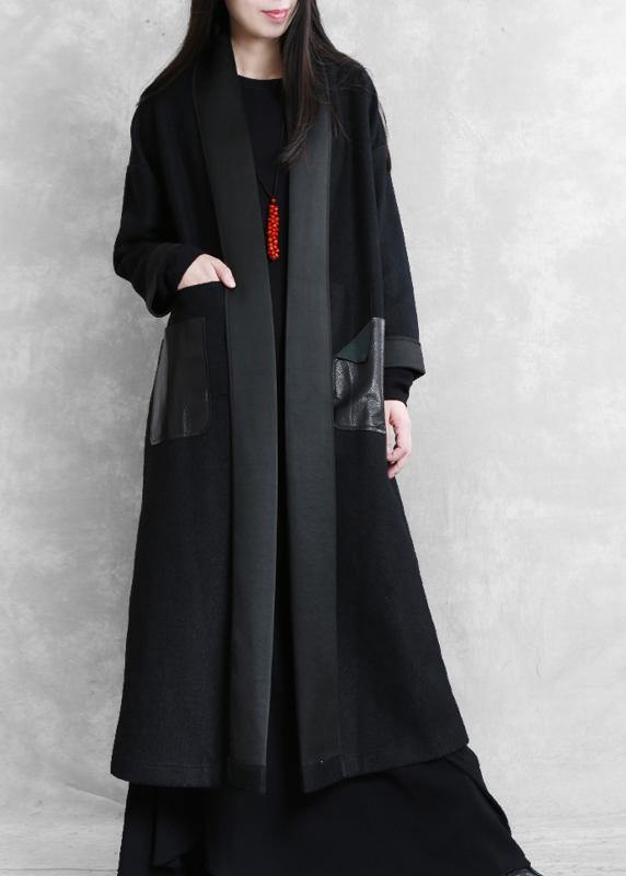 boutique  plus size long winter coat winter woolen outwear black  woolen outwear - bagstylebliss