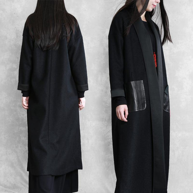 boutique  plus size long winter coat winter woolen outwear black  woolen outwear - bagstylebliss