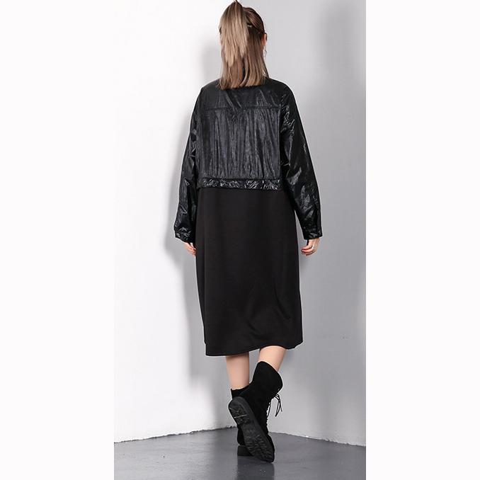 Boutique schwarze Kaftane trendy plus Größe Stehkragenkleid feines Patchwork falsche zweiteilige Maxikleider