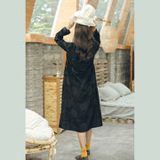 boutique black dotted jacquard long coat plus size Peter pan Collar cardigans waist Coats