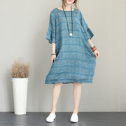 boutique blue pure linen dresses trendy plus size linen maxi dress Elegant o neck flare sleeve linen dresses