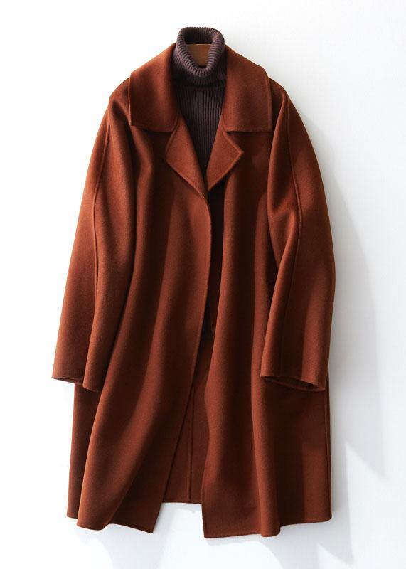 boutique brown Woolen Coat Women trendy plus size Jackets & Coats straight coat lapel collar - bagstylebliss