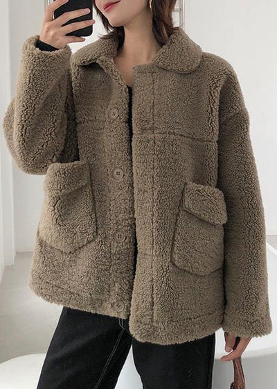 boutique brown wool overcoat plus size medium length jackets winter coats lapel collar - bagstylebliss