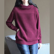 boutique burgundy winter sweater Loose fitting knitted tops Elegant thick blouse long sleeve