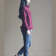 boutique burgundy winter sweater Loose fitting knitted tops Elegant thick blouse long sleeve