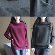 boutique burgundy winter sweater Loose fitting knitted tops Elegant thick blouse long sleeve