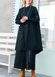 boutique casual medium length stand collar women coats black asymmetric coats - bagstylebliss