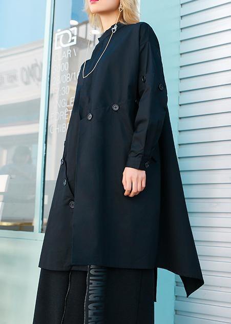 boutique casual medium length stand collar women coats black asymmetric coats - bagstylebliss