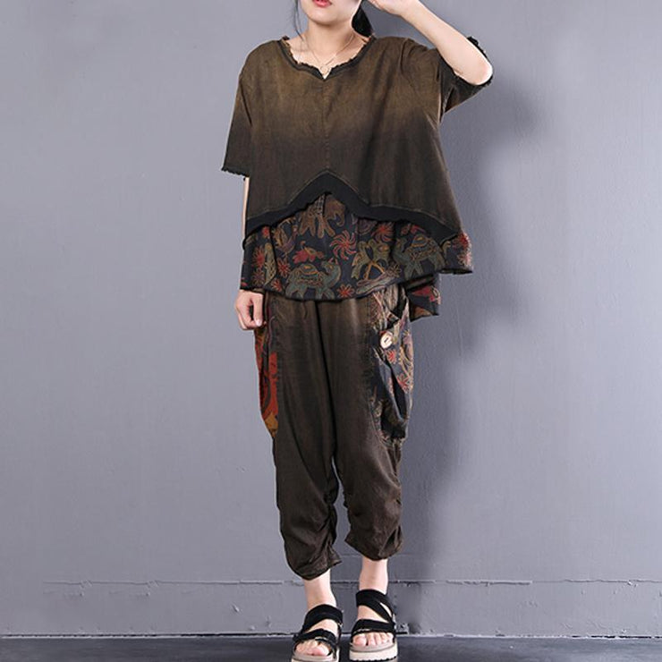 boutique cotton blouses oversize Retro Women Summer Casual Loose Floral Suits