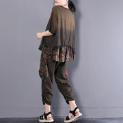 boutique cotton blouses oversize Retro Women Summer Casual Loose Floral Suits