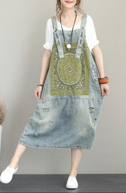 boutique denim light blue natural cotton dress oversize sleeveless gown vintage patchwork prints dresses