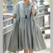 boutique gray cotton casual holiday dresses New short sleeve Cinched O neck baggy dresses