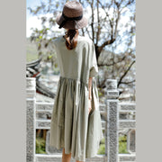 boutique gray cotton casual holiday dresses New short sleeve Cinched O neck baggy dresses