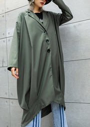 boutique gray green Coats Women oversize maxi coat Notched pockets asymmetric outwear - bagstylebliss