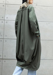 boutique gray green Coats Women oversize maxi coat Notched pockets asymmetric outwear - bagstylebliss