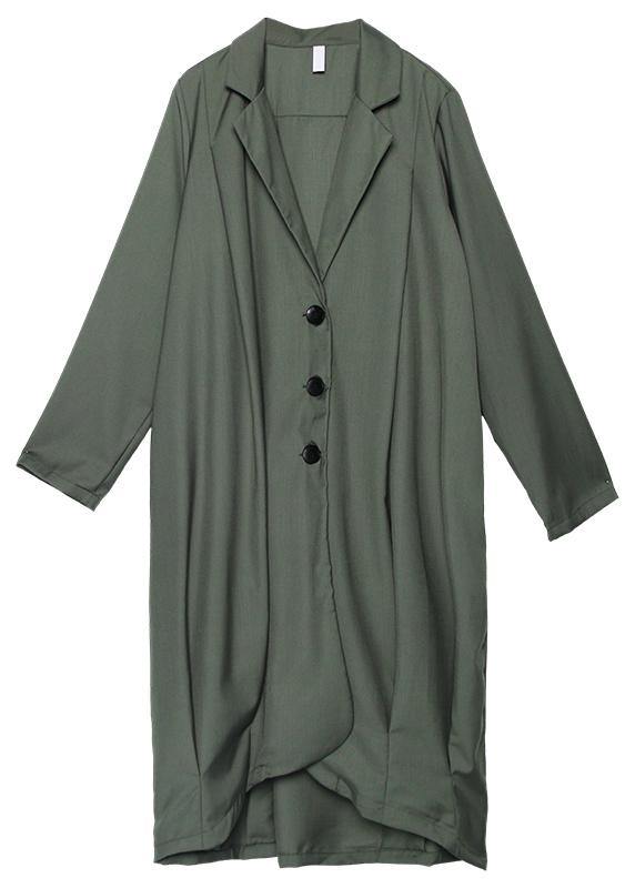 boutique gray green Coats Women oversize maxi coat Notched pockets asymmetric outwear - bagstylebliss