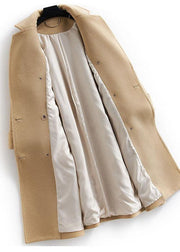 boutique khaki Woolen Coat Women plus size long coat double breast woolen Notched outwear - bagstylebliss