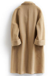 boutique khaki Woolen Coat Women plus size long coat double breast woolen Notched outwear - bagstylebliss