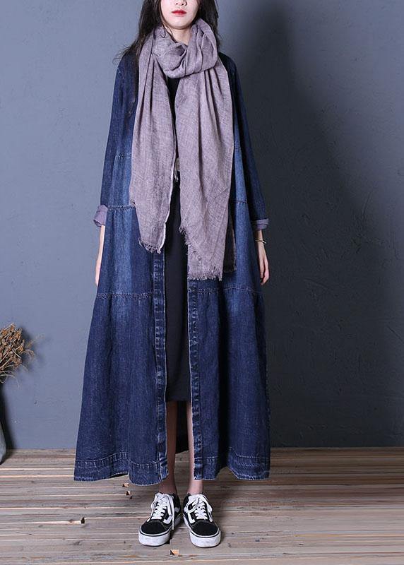 boutique oversize long fall denim blue patchwork Button Down women coats - bagstylebliss