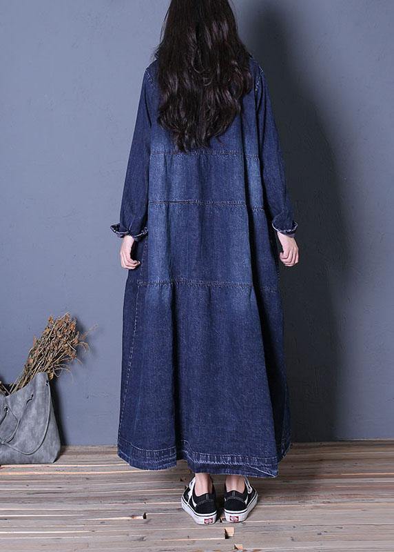 boutique oversize long fall denim blue patchwork Button Down women coats - bagstylebliss