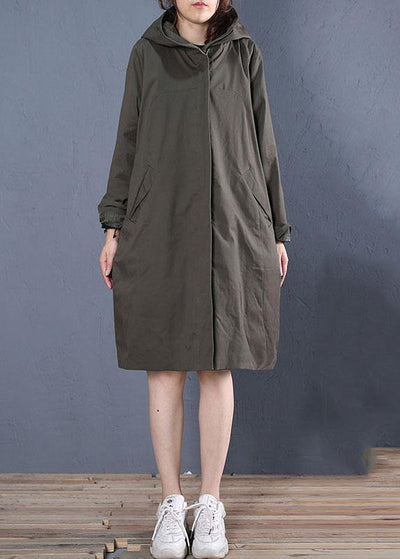 boutique oversized mid-length coats fall coat gray green hooded zippered coat - bagstylebliss