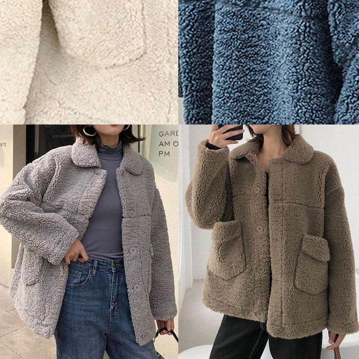 boutique plus size clothing Jackets & Coats big pockets women coats nude lapel collar woolen overcoat - bagstylebliss