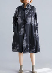 boutique plus size coat fall black Turtleneck pockets coat - bagstylebliss