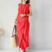 Boutique-rote Seiden-Leinen-Kleider übergroße asymmetrische Seiden-Leinen-Kleidung Kleid feine Tei-Taille Maxikleider