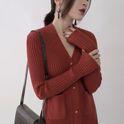 boutique red sweaters oversize V neck pockets sweaters fine side open winter sweaters