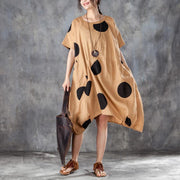 boutique summer dress trendy plus size Loose Linen Polka Dot Women Dress with Pocket