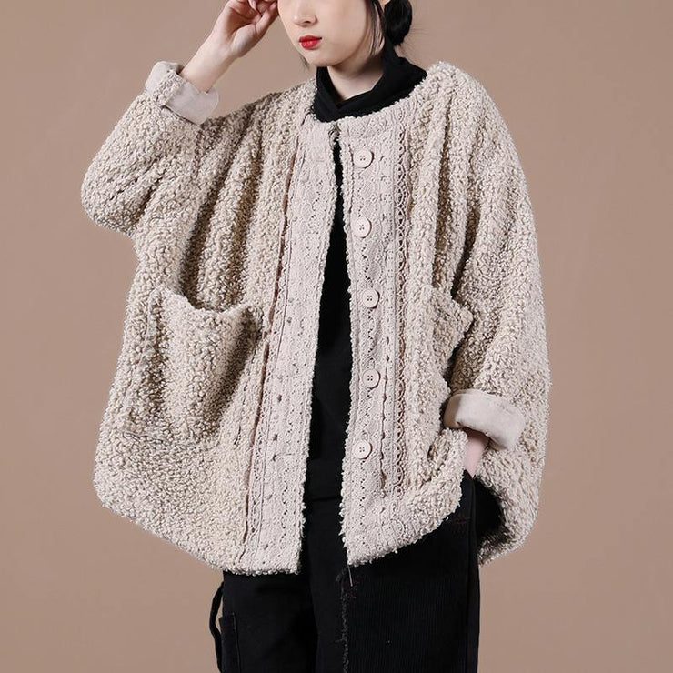 boutique trendy spring coats chocolate o neck patchwork fuzzy wool coat for woman - bagstylebliss