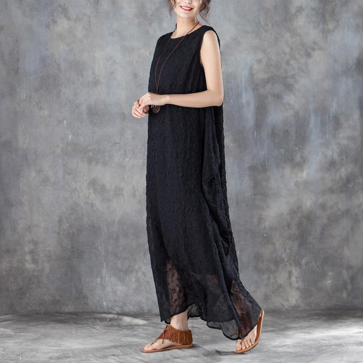 kurze lange Baumwollkleider übergroßes ärmelloses schwarzes langes Sommerkleid mit Rundhalsausschnitt
