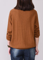 brown prints knit jacket oversized autumn knitwear o neck - bagstylebliss