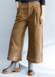 brown stylish warm cotton corduroy wide leg pants vintage casual trousers