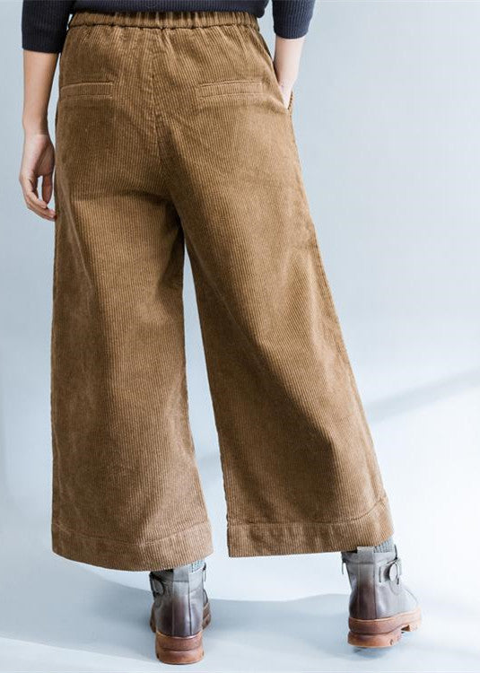 brown stylish warm cotton corduroy wide leg pants vintage casual trousers