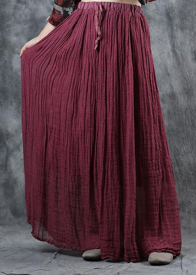 burgundy linen fall new skirts loose elastic waist maxi skirts - bagstylebliss