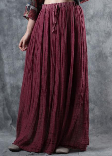 burgundy linen fall new skirts loose elastic waist maxi skirts - bagstylebliss