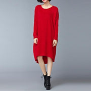 burgundy low high cotton knit dresses plus size women sweater dress