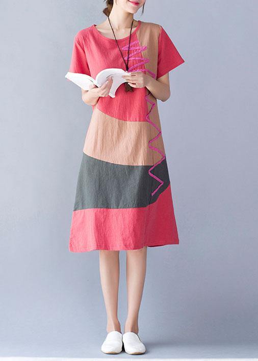 casual cotton linen o neck khaki short sleeve dresses summer - bagstylebliss