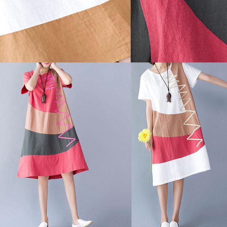 casual cotton linen o neck khaki short sleeve dresses summer - bagstylebliss
