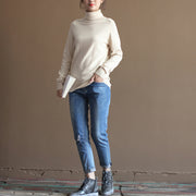 chunky nude winter sweater oversized knit sweat tops 2024 high neck pullover