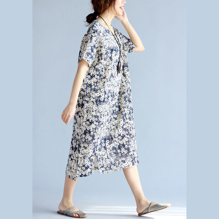 dark blueprints Midi Chiffon dresses plus size clothing women side open v neck midi dress