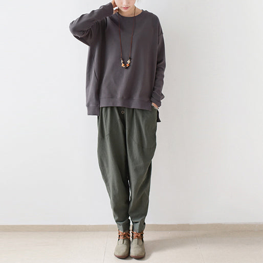 dark grey short sweat shirts woman oversize pullover cotton tops